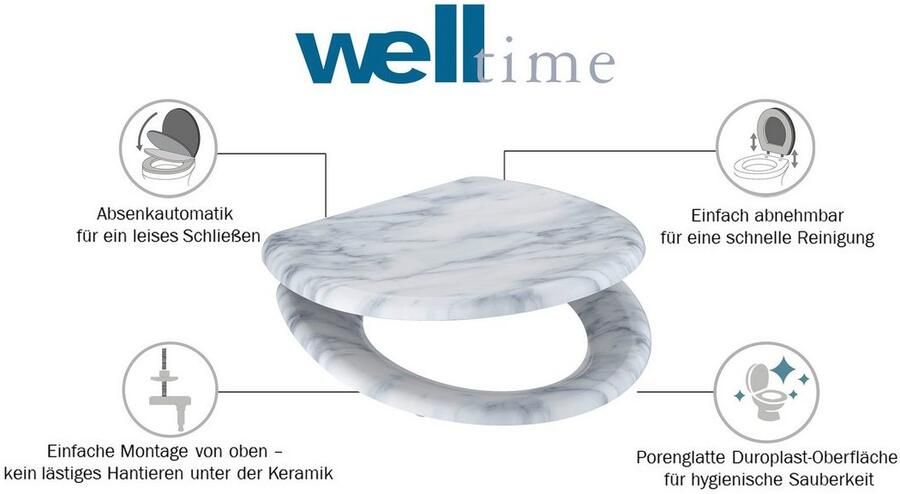 Welltime Toiletzitting Marble afneembaar softclosemechanisme breukbestendig duroplast snelsluiting - Foto 7