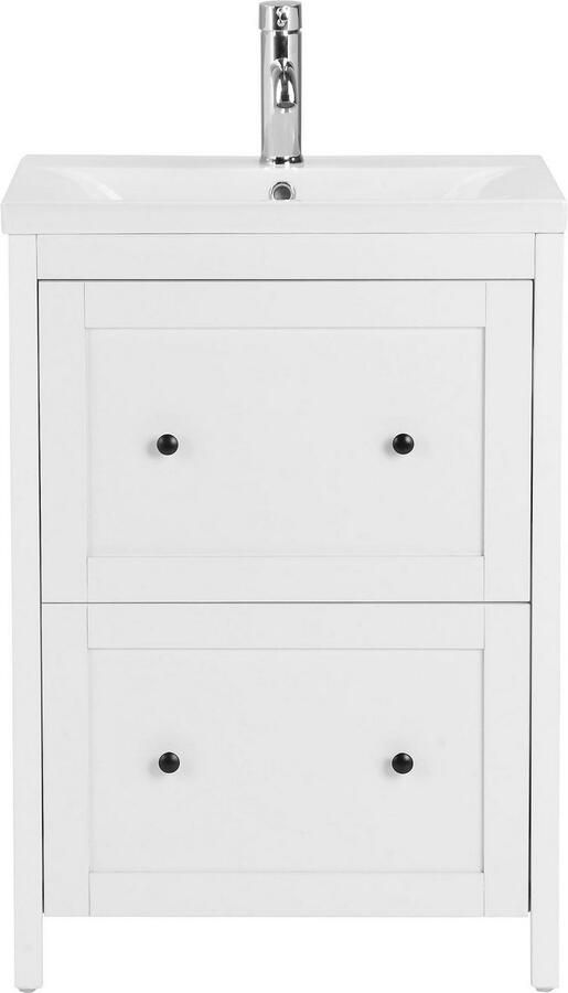 Welltime Wastafelonderkast Aalborg wastafelmeubel Badkamermeubel met wastafel Badkamermeubel incl. keramische wastafel breedte 60 cm met laden - Foto 6