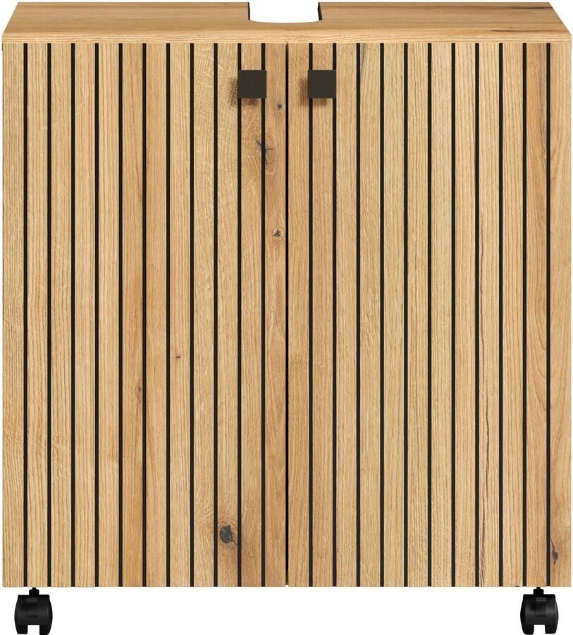 Welltime Wastafelonderkast Amrum BxHxD 60 x 64 x 42 cm wastafelonderkast eiken rillen-look - Foto 8