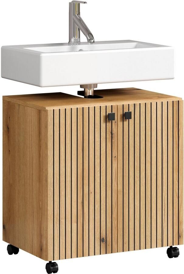 Welltime Wastafelonderkast Amrum BxHxD 60 x 64 x 42 cm wastafelonderkast eiken rillen-look - Foto 12