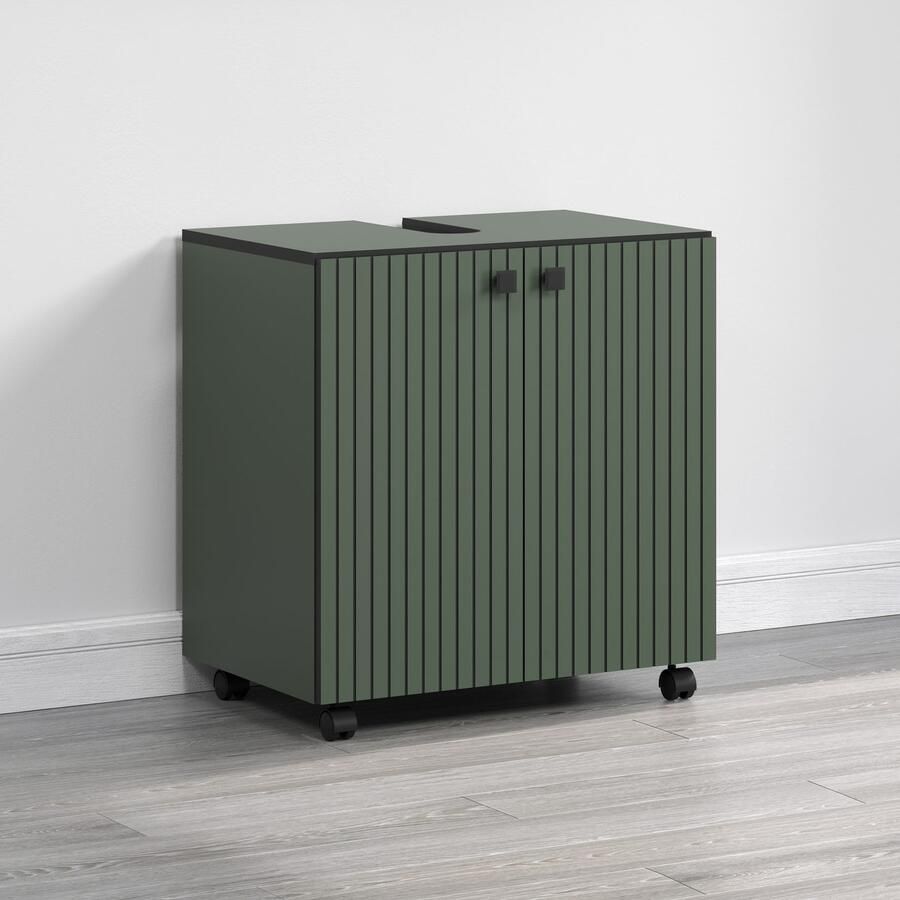 Welltime Wastafelonderkast Amrum BxHxD 60 x 64 x 42 cm wastafelonderkast eiken rillen-look