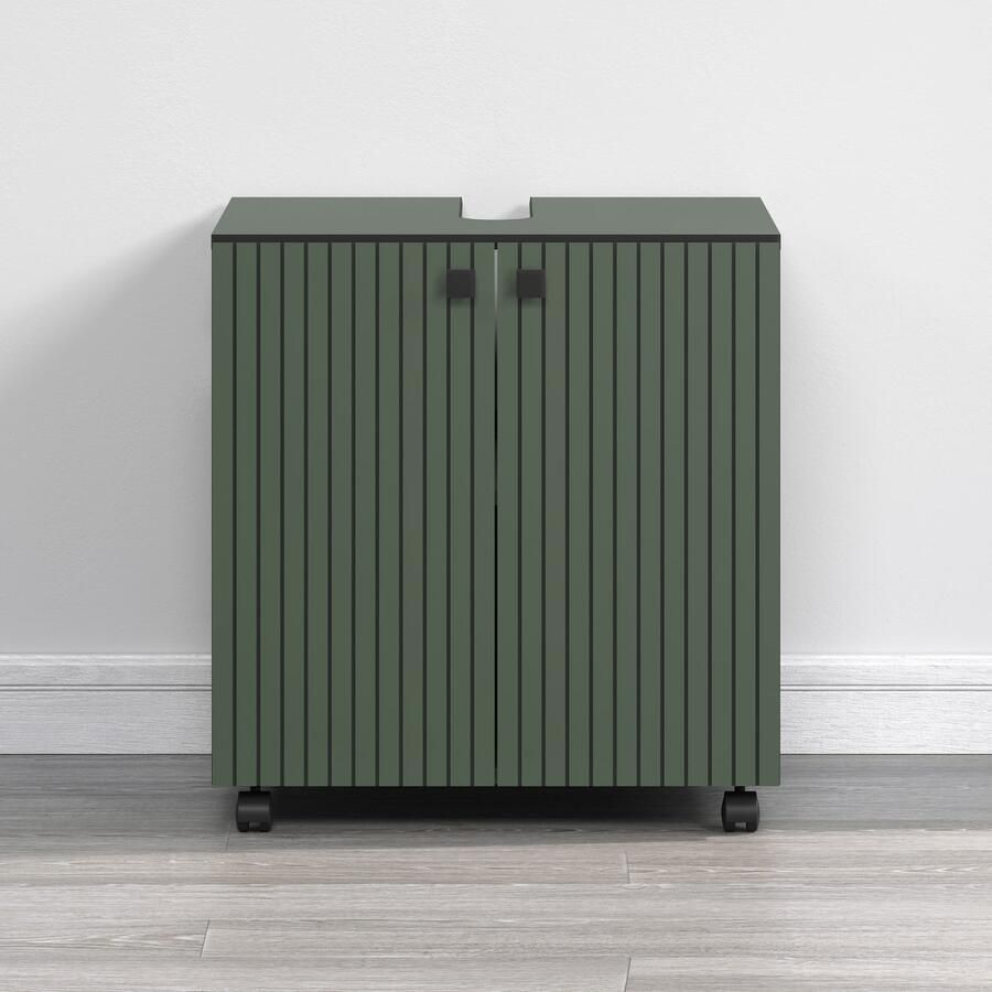 Welltime Wastafelonderkast Amrum BxHxD 60 x 64 x 42 cm wastafelonderkast eiken rillen-look - Foto 2