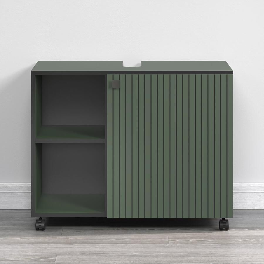 Welltime Wastafelonderkast Amrum BxHxD 80 x 64 x 42 cm wastafelonderkast eiken rillen-look (1 stuk)