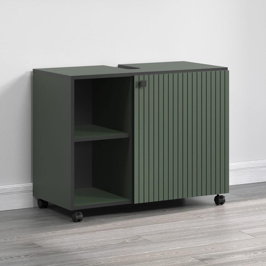 Welltime Wastafelonderkast Amrum BxHxD 80 x 64 x 42 cm wastafelonderkast eiken rillen-look (1 stuk) - Foto 2