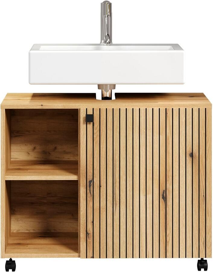 Welltime Wastafelonderkast Amrum BxHxD 80 x 64 x 42 cm wastafelonderkast eiken rillen-look (1 stuk) - Foto 11