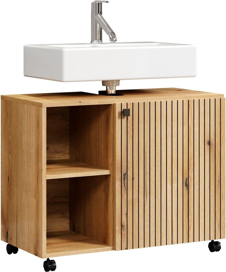 Welltime Wastafelonderkast Amrum BxHxD 80 x 64 x 42 cm wastafelonderkast eiken rillen-look (1 stuk) - Foto 10