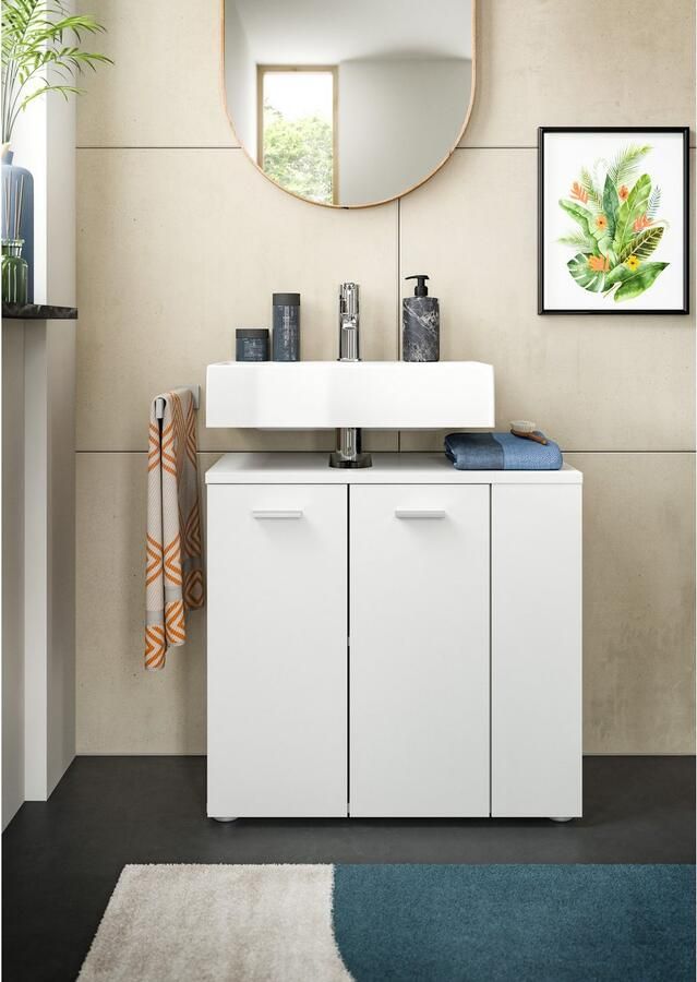 Welltime Wastafelonderkast Breedte 65cm met zijrek 2 deuren 4 vakken Wastafel onderkast kast badkast badkamerkast - Foto 6