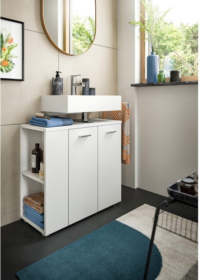 Welltime Wastafelonderkast Breedte 65cm met zijrek 2 deuren 4 vakken Wastafel onderkast kast badkast badkamerkast - Foto 4