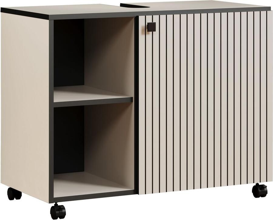 Welltime Wastafelonderkast BxHxD 80 x 64 x 42 cm wastafelonderkast eiken rillen-look - Foto 3