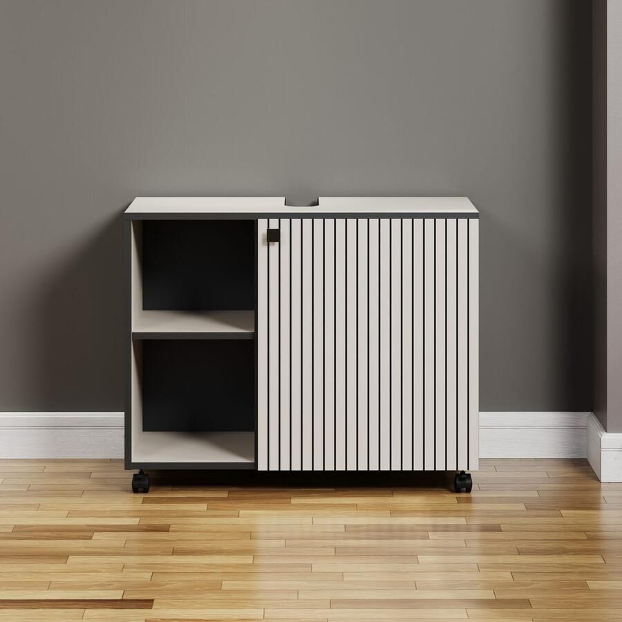 Welltime Wastafelonderkast BxHxD 80 x 64 x 42 cm wastafelonderkast eiken rillen-look - Foto 2