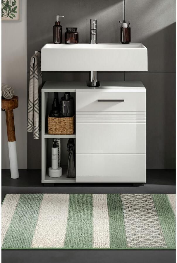 Welltime Wastafelonderkast Calcio breedte 60 cm 1 deur 2 planken 2 open vakken gesplitste achterwand mdf voorkant badkast badmeubels badkamer - Foto 4