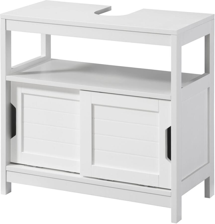 Welltime Wastafelonderkast Hamburg Badkamermeubel met schuifdeuren planchet en sifonuitsparing (set)