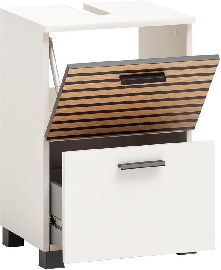 Welltime Wastafelonderkast Katta breedte 40 cm Bovenblad met sifonaansluiting klepfront met akoestische print - Foto 2