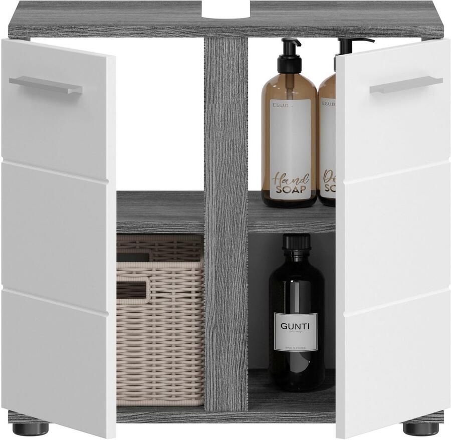 Welltime Wastafelonderkast LUCCA TOPSELLER! Breedte 60 cm 2 deuren 2 vakken met sifonaansluiting