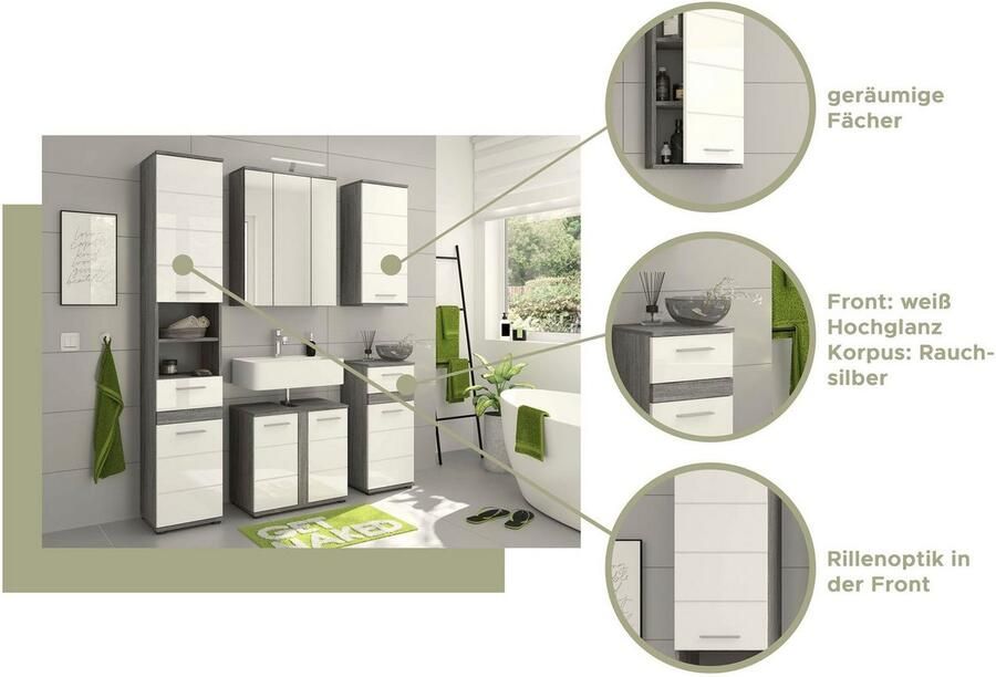 Welltime Wastafelonderkast LUCCA TOPSELLER! Breedte 60 cm 2 deuren 2 vakken met sifonaansluiting - Foto 7