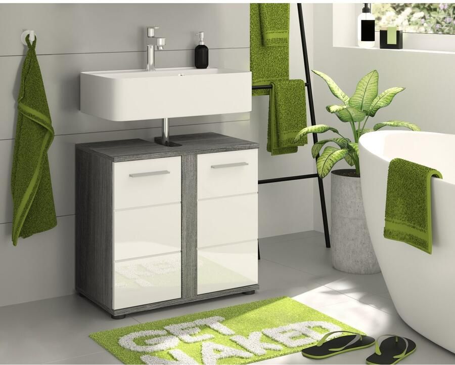 Welltime Wastafelonderkast LUCCA TOPSELLER! Breedte 60 cm 2 deuren 2 vakken met sifonaansluiting - Foto 3