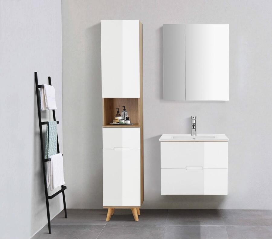 Welltime Spiegelkast Lund badkamerkast kast bad WC spiegel zonder led Badkamerspiegelkast spiegel badkamerspiegel met 2 deuren breedte 60 cm