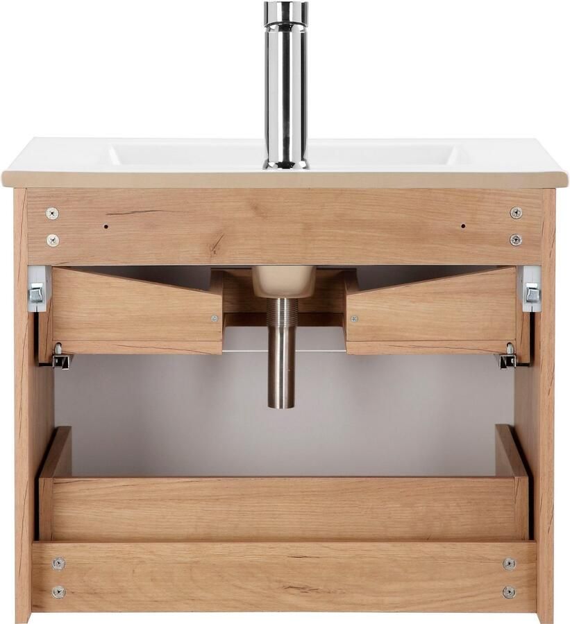 Welltime Wastafelonderkast Lund badkamermeubel kast onderkast met bekken Wastafelmeubel met 2 laden en wasbak breedte 60 cm (set) - Foto 4