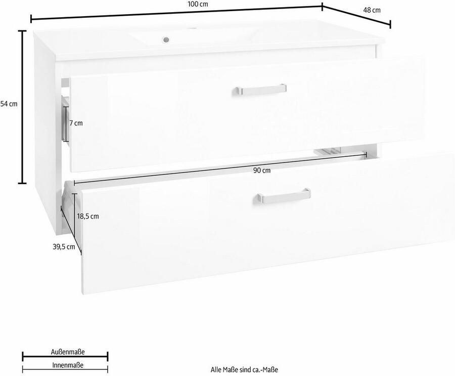Welltime Wastafelonderkast Ravenna Badkamermeubel wastafelonderkast inclusief wasbak breedte 100 cm soft-closetechniek