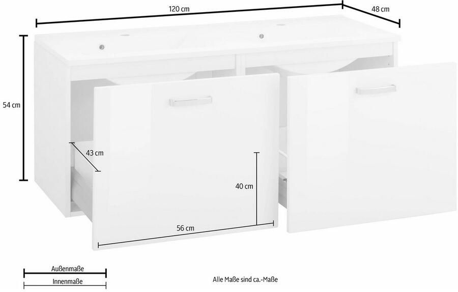 Welltime Wastafelonderkast Ravenna Dubbele wasbak