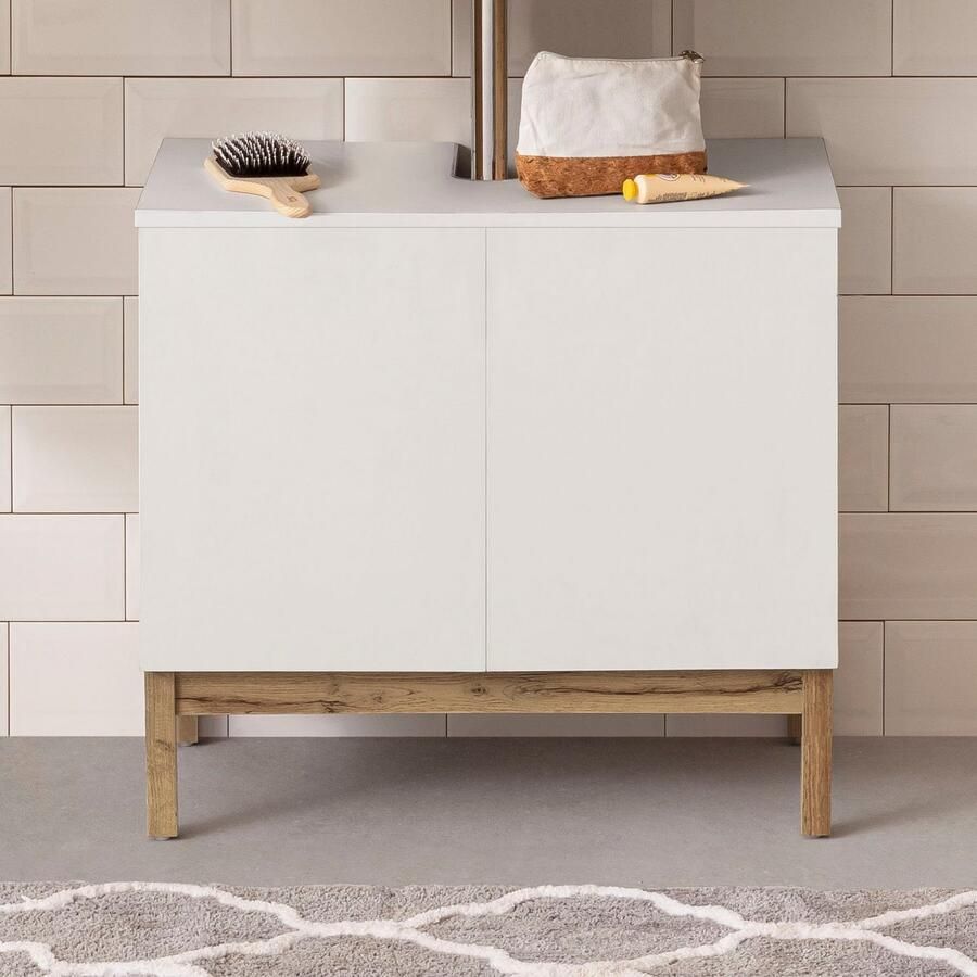 Welltime Wastafelonderkast Stian met 2 deuren en sifonuitsparing breedte 60 cm hoogte 55 5 cm - Foto 2