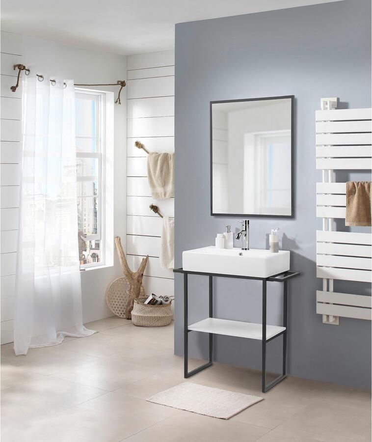 Welltime Wastafelonderkast Stockholm Badkamermeubels metaallook incl. wasbak breedte 60 cm wastafel - Foto 3