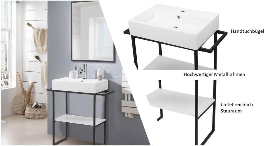 Welltime Wastafelonderkast Stockholm Badkamermeubels metaallook incl. wasbak breedte 60 cm wastafel - Foto 6