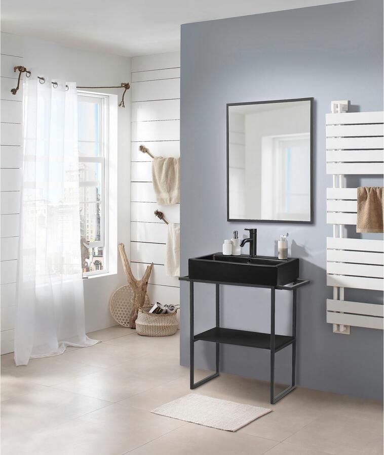 Welltime Wastafelonderkast Stockholm Badkamermeubels metaallook incl. wasbak breedte 60 cm wastafel - Foto 4