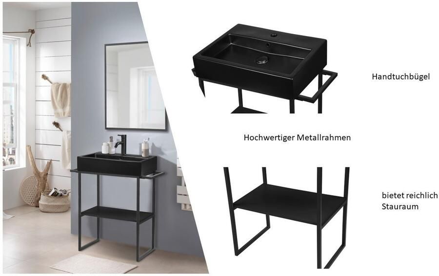 Welltime Wastafelonderkast Stockholm Badkamermeubels metaallook incl. wasbak breedte 60 cm wastafel - Foto 7
