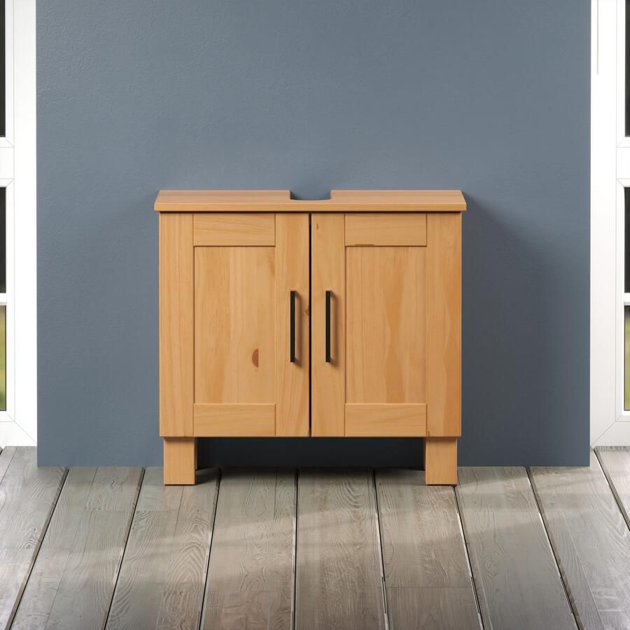 Welltime Wastafelonderkast Ulea Wastafel van massief hout met beugelgrepen afmetingen (B D H) 60 30 55 cm (1 stuk)