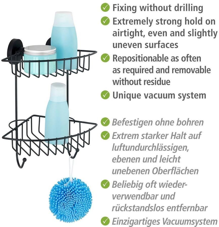 Wenko dubbele hoekrek Bari 2 haken met pomp Vacuumloc zwart - Foto 4