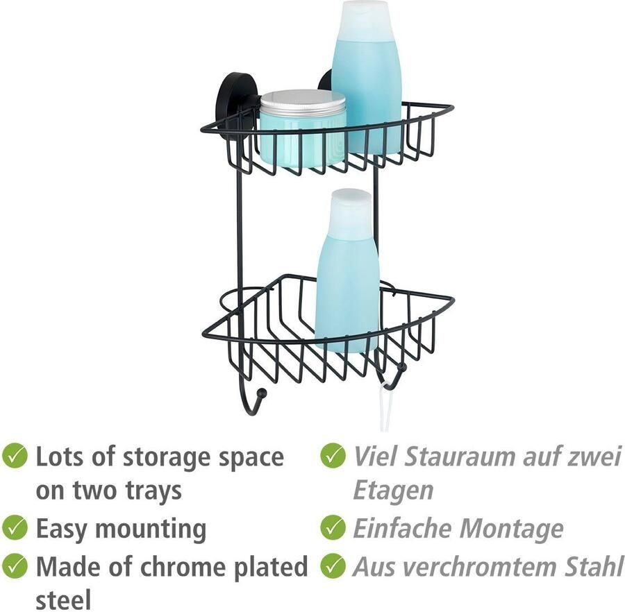 Wenko dubbele hoekrek Bari 2 haken met pomp Vacuumloc zwart