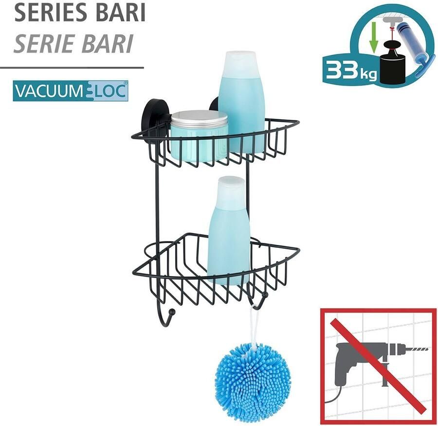 Wenko dubbele hoekrek Bari 2 haken met pomp Vacuumloc zwart - Foto 3