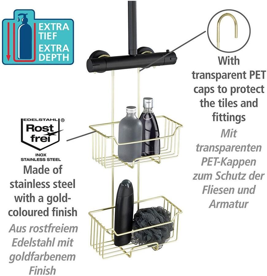 Wenko Badkamerrekje Modell Milo 2 etages om in te hangen zonder boren roestvrij staal - Foto 2