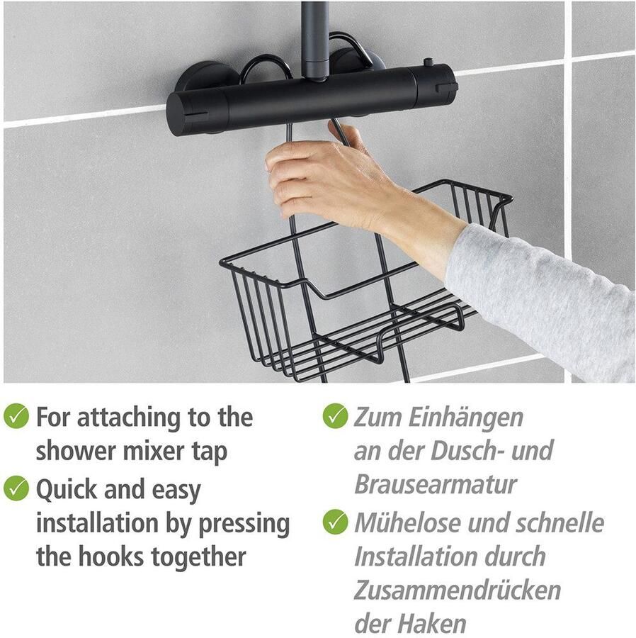 Wenko Badkamerrekje Modell Milo Douche-caddy 2 etages om in te hangen zonder boren roestvrij staal