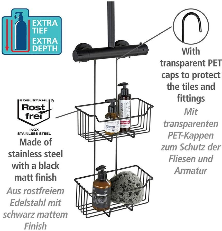 Wenko Badkamerrekje Modell Milo Douche-caddy 2 etages om in te hangen zonder boren roestvrij staal - Foto 2