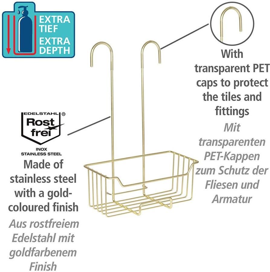 Wenko Badkamerrekje Modell Milo Douche-caddy om in te hangen zonder boren rek van roestvrij staal - Foto 4