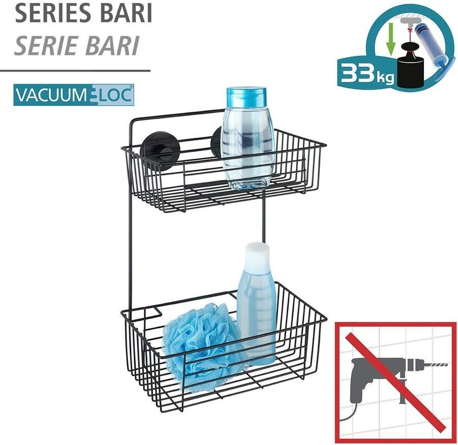 Wenko Badkamerrekje Vacuüm-Loc wandrek 2 etages Bari zwart - Foto 3