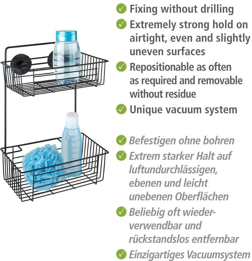 Wenko Badkamerrekje Vacuüm-Loc wandrek 2 etages Bari zwart - Foto 4