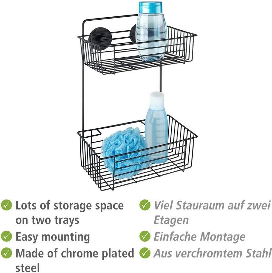 Wenko Badkamerrekje Vacuüm-Loc wandrek 2 etages Bari zwart