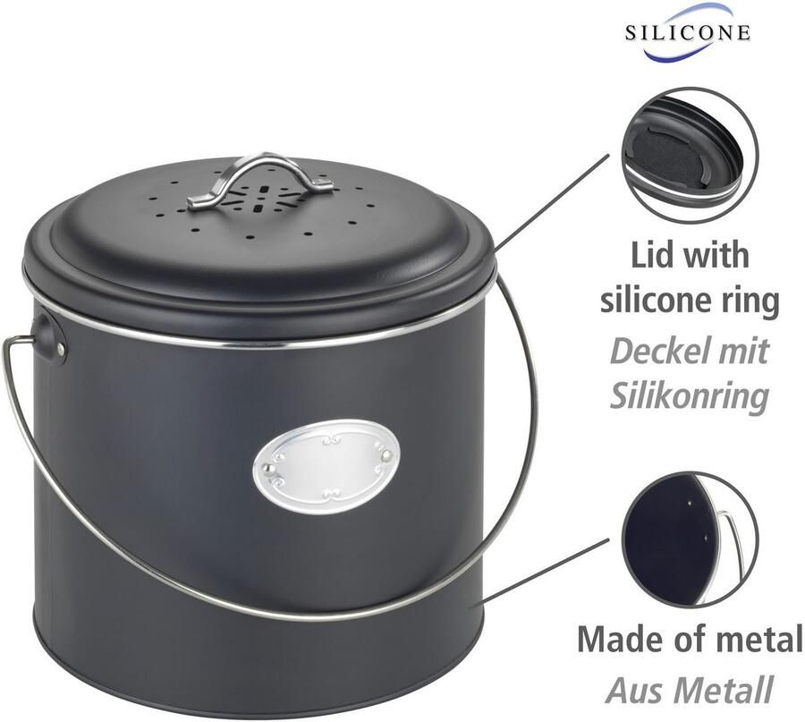 Wenko Bio-afvalbak Model Nero Compostemmer van metaal incl. 3 actieve koolfilters om te vervangen 6 L - Foto 4