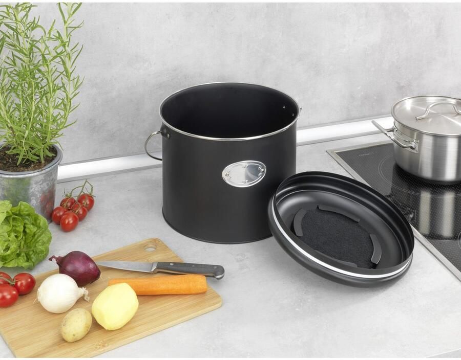 Wenko Bio-afvalbak Model Nero Compostemmer van metaal incl. 3 actieve koolfilters om te vervangen 6 L - Foto 6