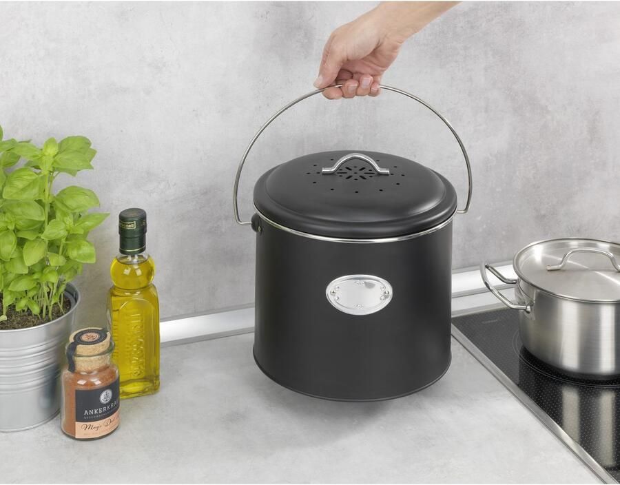 Wenko Bio-afvalbak Model Nero Compostemmer van metaal incl. 3 actieve koolfilters om te vervangen 6 L - Foto 7