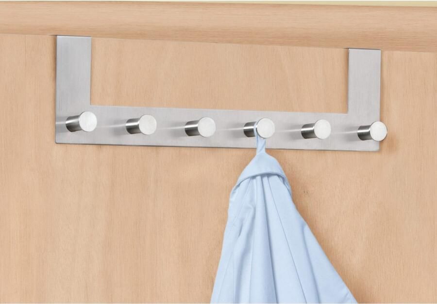 Wenko Deurkapstok opdekdeur 6 haken Zilver Ophangen zonder boren Geschikt voor opdekdeur Geschikt voor stompe deur - Foto 8