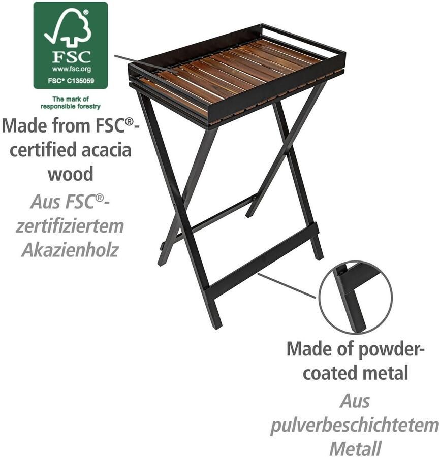 Wenko Dienblad Bijzettafel model Taba opklapbaar afneembaar acaciahouten dienblad overdekt geschikt voor buiten - Foto 2