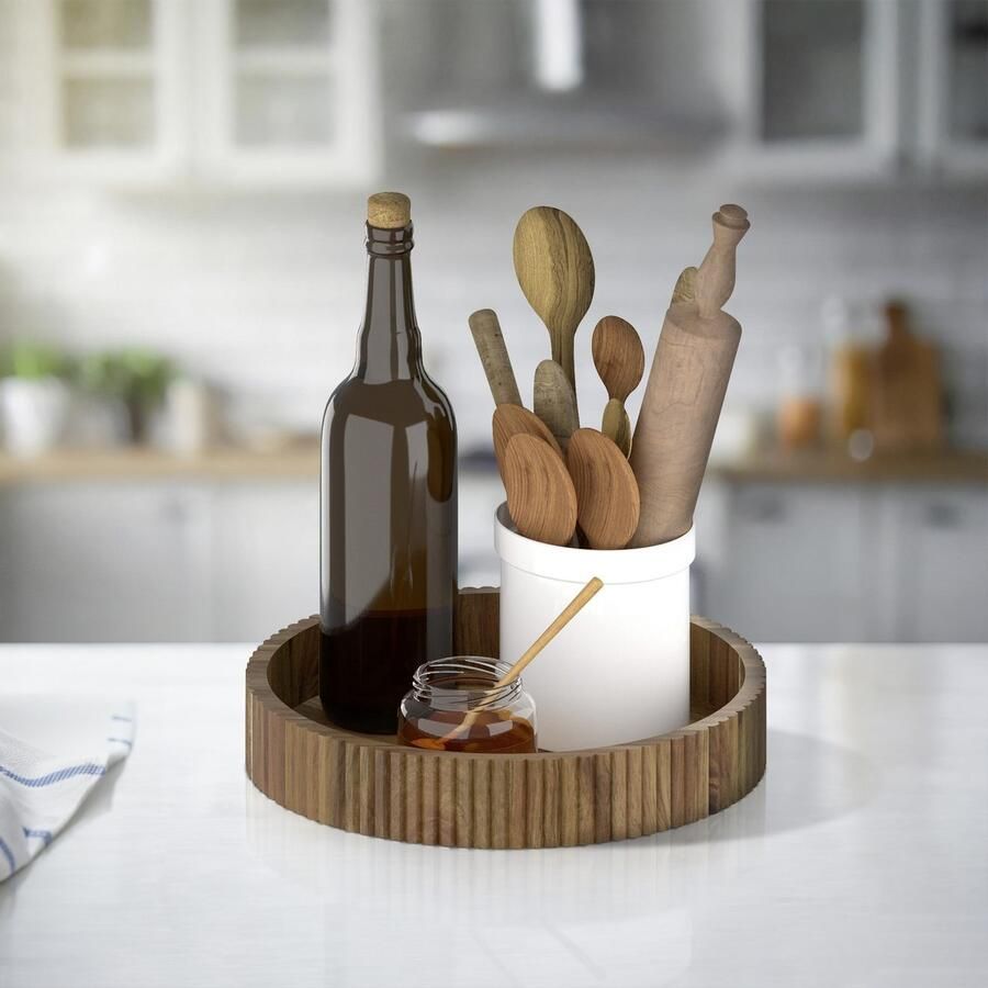 Wenko Dienblad Modell Mera Organizer met draaiplateau voor de keuken van bamboe landhuisstijl