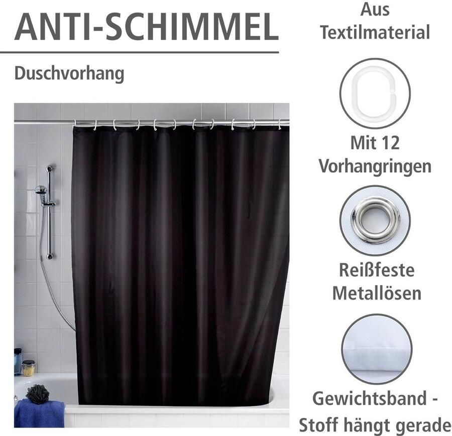 Wenko Douchegordijn Uni black Hoogte 200 cm polyester. Wasbaar - Foto 2