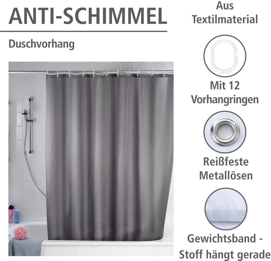 Wenko Douchegordijn Uni Grey Hoogte 200 cm wasbaar - Foto 2