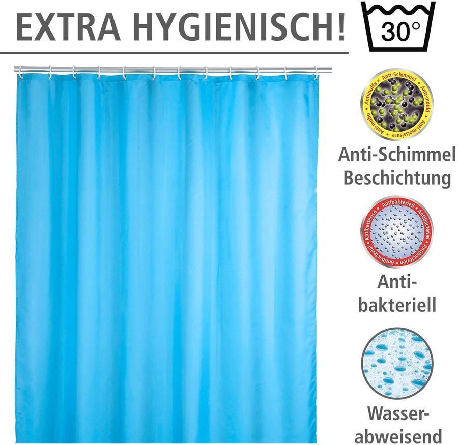Wenko Douchegordijn Uni Light Blue Hoogte 200 cm wasbaar