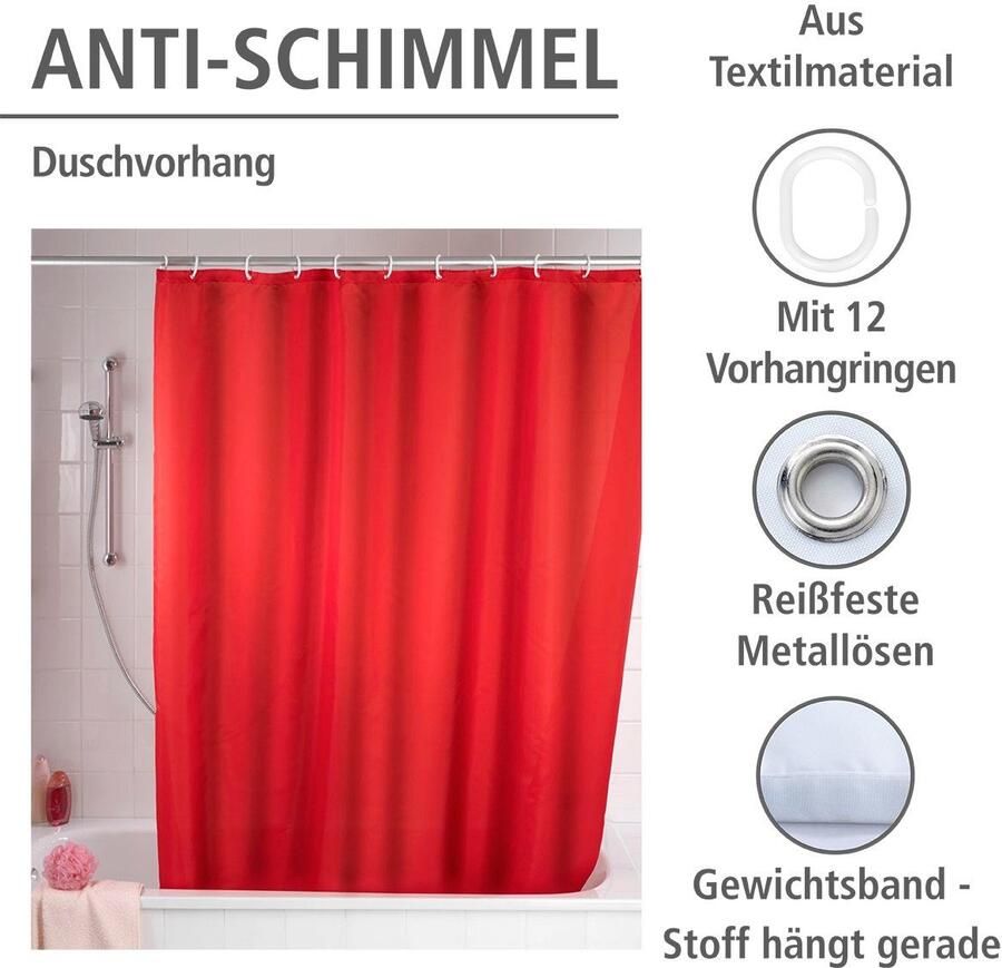 Wenko Douchegordijn Uni Red Hoogte 200 cm wasbaar - Foto 2